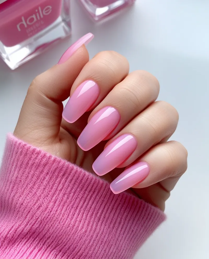 Translucent pink jelly nails with a fresh and trendy summer look.