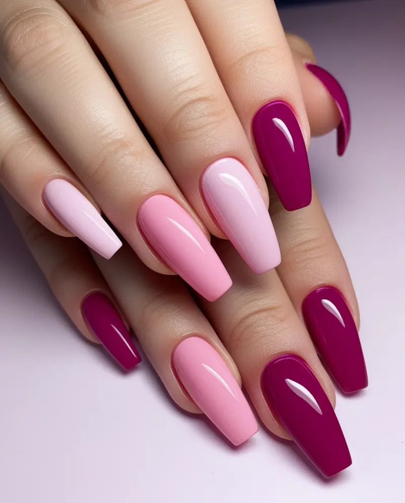 Pink ombre nails featuring a soft gradient blend from light to dark shades.