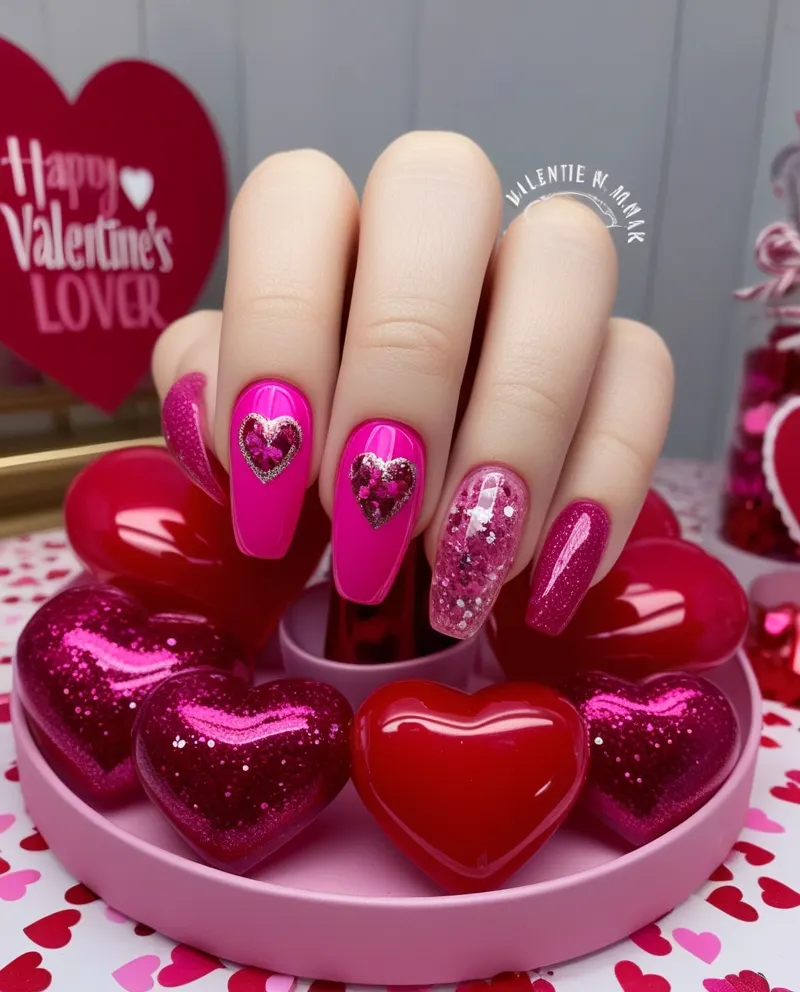 Romantic pink February nails perfect for celebrating love.