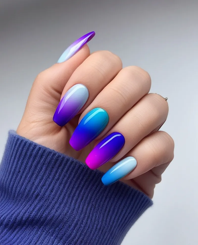 Ombre nails featuring a smooth gradient of blended colors.