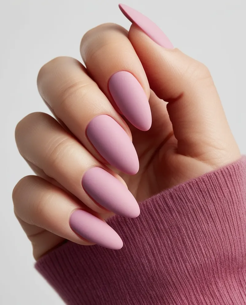 Soft matte pink nails with a modern, sleek finish for summer.