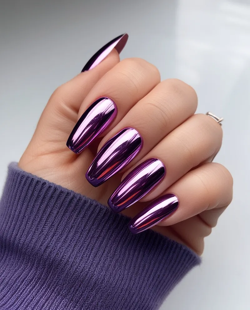 Metallic foil nails with shiny accents for a cool, bold design.