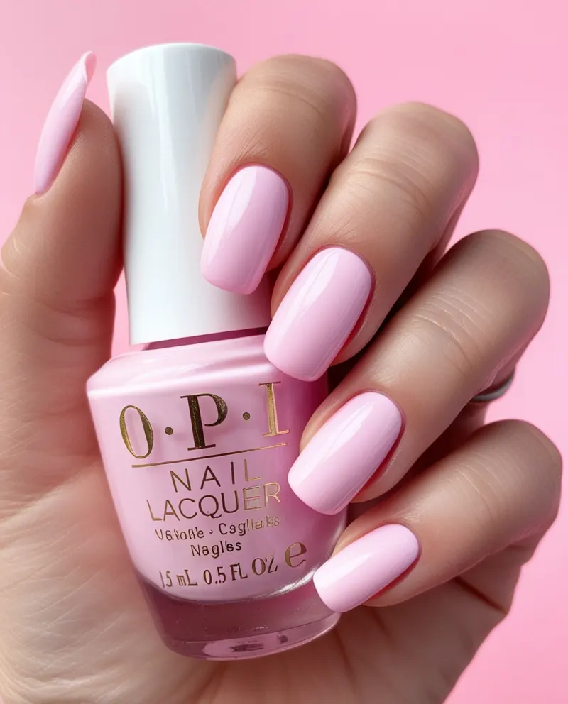 Light pink nails with a soft cotton candy-inspired look and glossy finish.