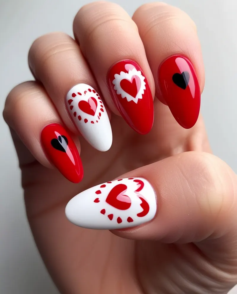 Heart-shaped nail designs for a romantic, cute look.