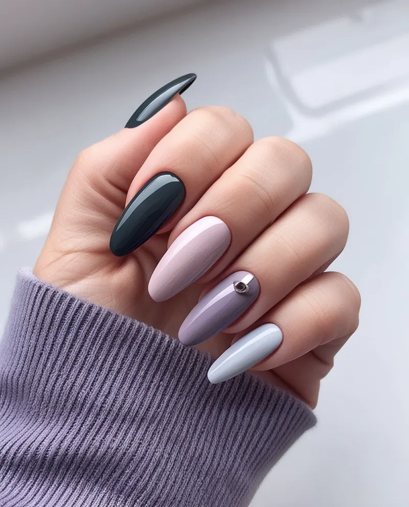 Monochrome nails with different shades of the same color for a minimalist look.